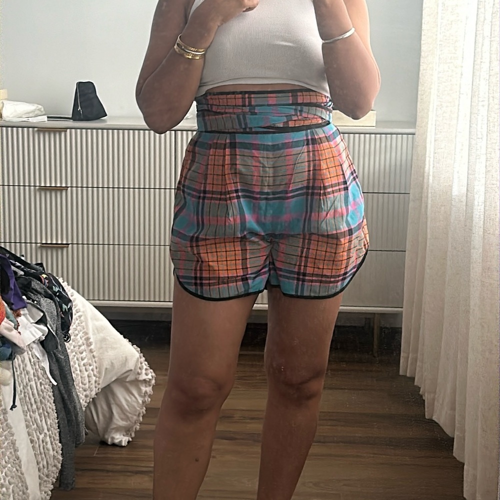 Thread Social high-waisted plaid shorts